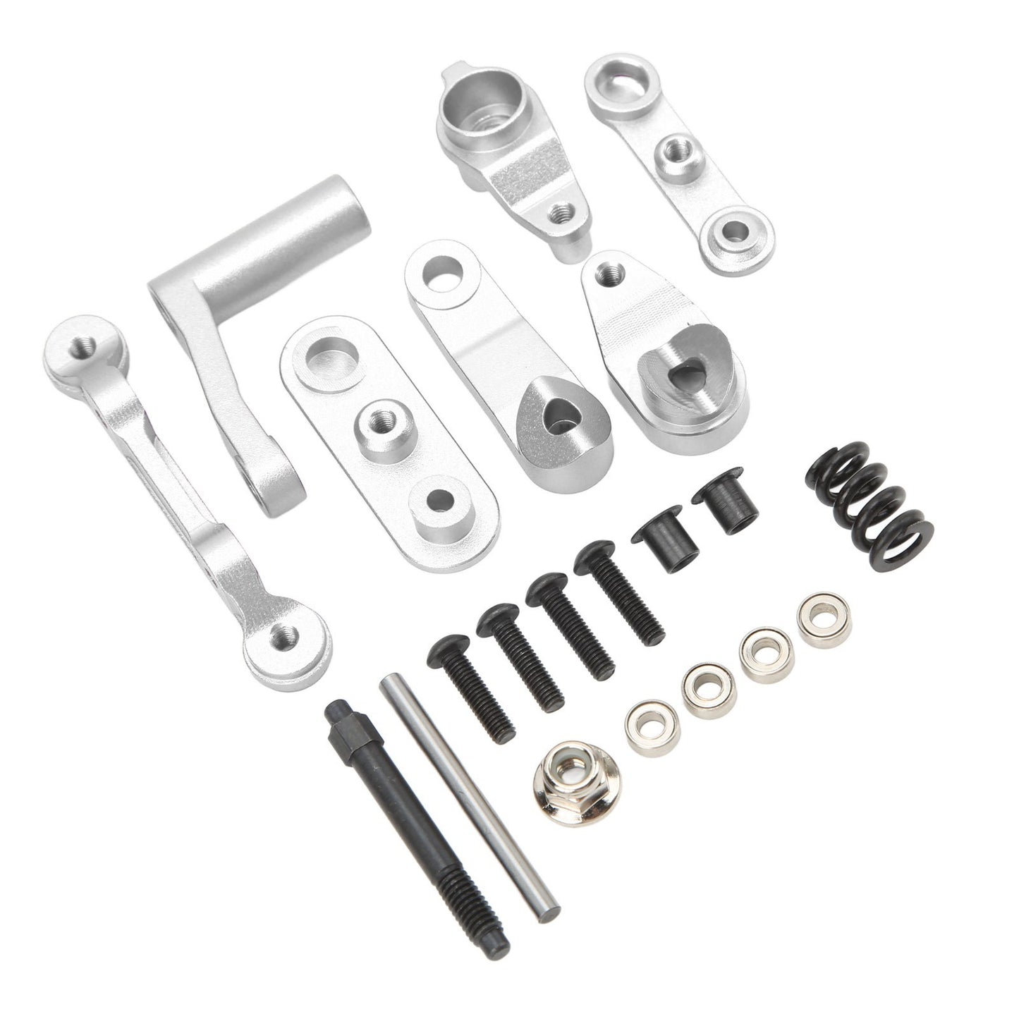 RC Steering Assembly Aluminum Alloy Upgrade Part RC Steering Bellcrank Set for LOSI Baja Rey Rock Rey 1/10 RC Cars Silver